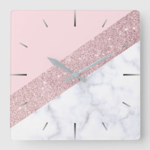 Horloge Carrée rose de marbre blanc de parties scintillantes