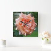 Horloge Carrée Rose De Pêche En Bouche En Fleur Floral (Maison)