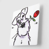 Horloge Carrée Rose de White Schnauzer (Angle)