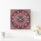 Horloge Carrée rose et gris (Maison)
