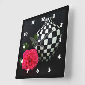 Horloge Carrée Rose et vase checkered (Angle)
