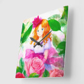 Horloge Carrée Rose fille (Angle)