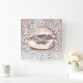 Horloge Carrée Rose FloralKiss Lips Numéros Beauté Argent (Maison)