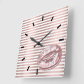 Horloge Carrée Rose Gold Black White Kiss Lièvres Stripes Lignes (Angle)