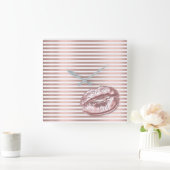 Horloge Carrée Rose Gold Blanc Arabe Numéros Kiss Lips Stripes (Maison)