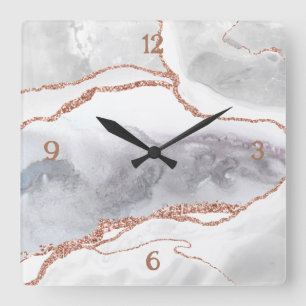 Horloge Carrée Rose Gold Blanc Luxe Pailleté Agate