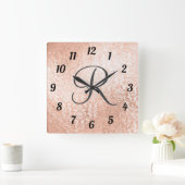 Horloge Carrée Rose Gold Damassé Monogrammé (Maison)
