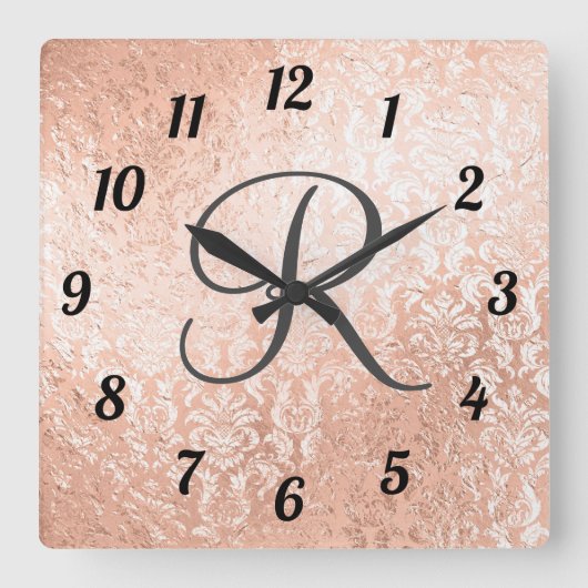 Horloge Carrée Rose Gold Damassé Monogrammé (Recto)