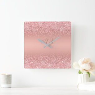 Horloge Carrée Rose Gold Luxe Élégant Monogramme Brillance