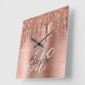 Horloge Carrée Rose Gold Pailleté Brillant en Feuille Dégoulinant (Angle)