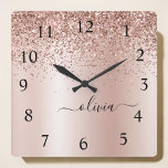 Horloge Carrée Rose Gold - Parties scintillant rose pâle Nom du m<br><div class="desc">Rose Gold - Blush Pink Faux Foil Metallic Sparkle Glitter Brushed Metal Monogram Nom Clock. This makes the perfect sweet 16 birthday,  wedding,  bridal shower,  anniversary,  baby shower or bachelorette party gift for someone that loves glam luxury and chic styles.</div>