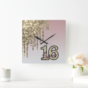 Horloge Carrée Rose Gold Rose Pâle Sweet Sixteen