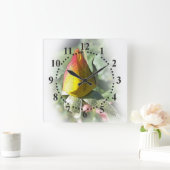 Horloge Carrée rose jaune (Maison)