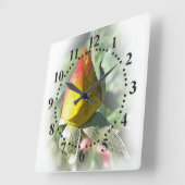 Horloge Carrée rose jaune (Angle)