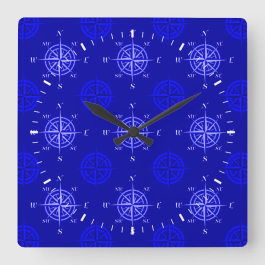 Horloge Carrée Rose Ocean Blue Compass (Recto)