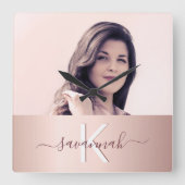 Horloge Carrée Rose or blush nom monogramme photo glamour (Recto)