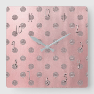 Horloge Carrée Rose or rose brillant glam Pois moderne chic