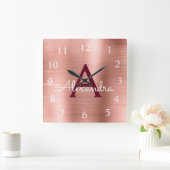 Horloge Carrée Rose Rose Gold Burgundy Métallc Monogram (Maison)