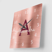 Horloge Carrée Rose Rose Gold Burgundy Métallc Monogram (Angle)