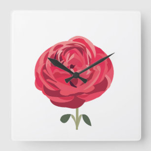 Horloge Carrée Rose rouge Fleur Floral Rose rouge