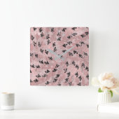 Horloge Carrée Rose rouge pivoine motif triangles or et noir (Maison)