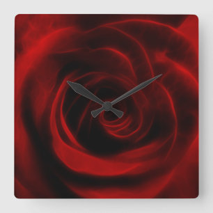 Horloge Carrée Rose rouge profondeur d'amour