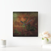 Horloge Carrée Rose rouge sur arrière - plan grunge (Maison)