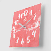Horloge Carrée rose saumon, eau, texture, papier marbré (Angle)