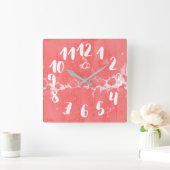 Horloge Carrée rose saumon, eau, texture, papier marbré (Maison)