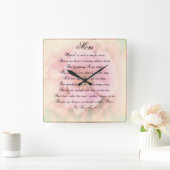 Horloge Carrée Rose sauvage avec poème de mère (Maison)