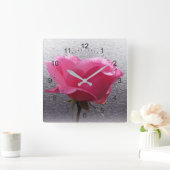 Horloge Carrée rose sur gris (Maison)