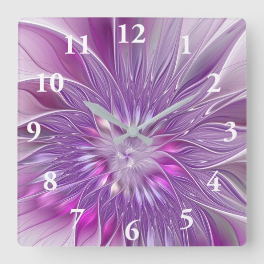 Horloge Carrée Rose violet passion Fleur Art Abstrait Fractal (Recto)