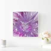 Horloge Carrée Rose violet passion Fleur Art Abstrait Fractal (Maison)