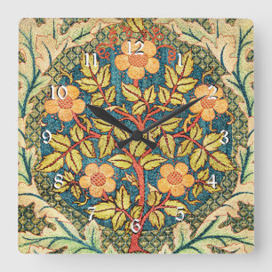 Horloge Carrée Rose Wreath par William Morris, design populaire