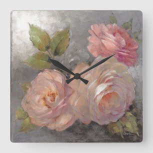 Horloge Carrée Roses avec gris