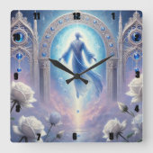 Horloge Carrée Roses blanches de l'arc éthéré (Recto)