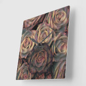 Horloge Carrée Roses brunes, orange, cuivrées et dorées (Angle)