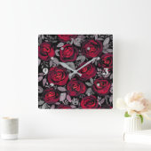 Horloge Carrée Roses d'aquarelle sur un arrière - plan noir, aqua (Maison)