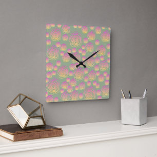 Horloge Carrée Roses d'été