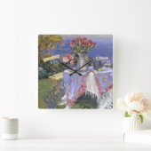 Horloge Carrée Roses en bord de mer (Maison)