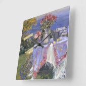 Horloge Carrée Roses en bord de mer (Angle)