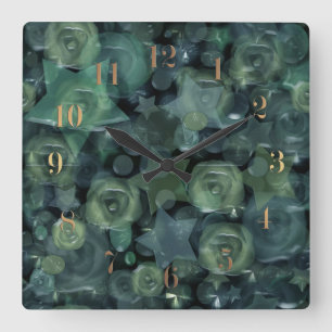 Horloge Carrée Roses et étoiles liquides en verre de la tuile 3D