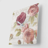 Horloge Carrée Roses français Pastel Pink (Angle)