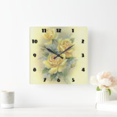 Horloge Carrée Roses jaunes (Maison)