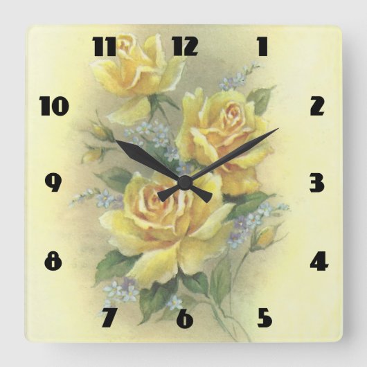 Horloge Carrée Roses jaunes (Recto)