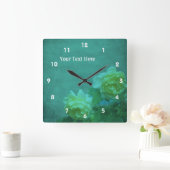 Horloge Carrée Roses Jaunes Sur Turquoise (Maison)
