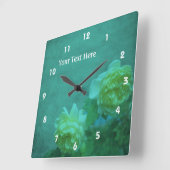 Horloge Carrée Roses Jaunes Sur Turquoise (Angle)
