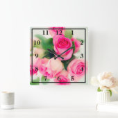 Horloge Carrée Roses roses (Maison)