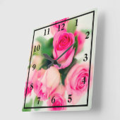 Horloge Carrée Roses roses (Angle)