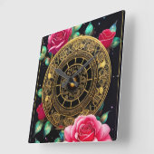 Horloge Carrée Roses roses roses or Filigree Art (Angle)